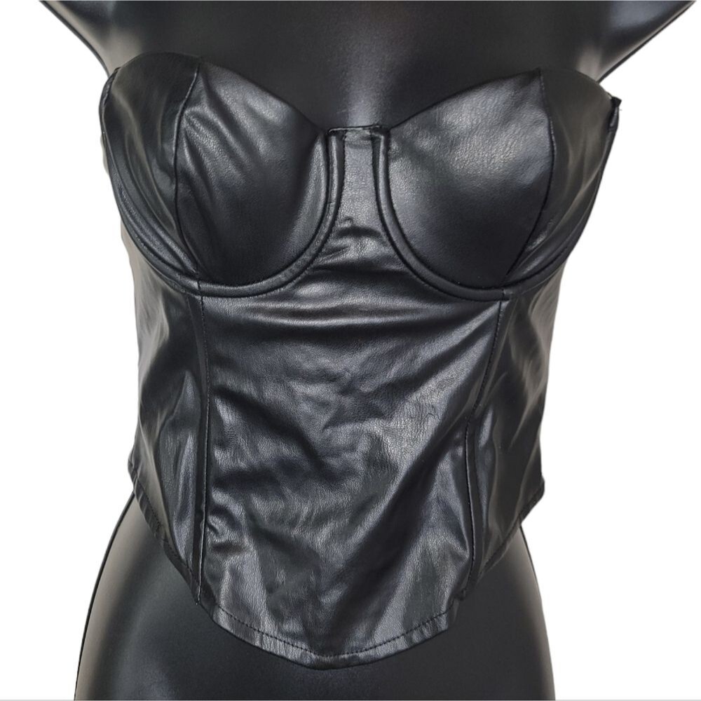 Zara Nwt Faux Leather Black Corset Top Size Small